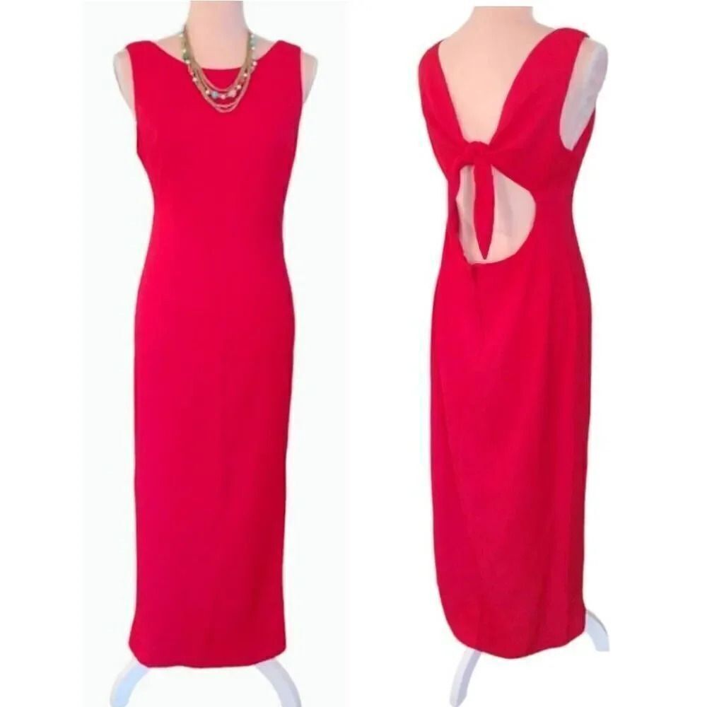 VTG 90s Red Sleeveless Open Back Midi Wiggle Dress SZ 13/14 *fits sz Large